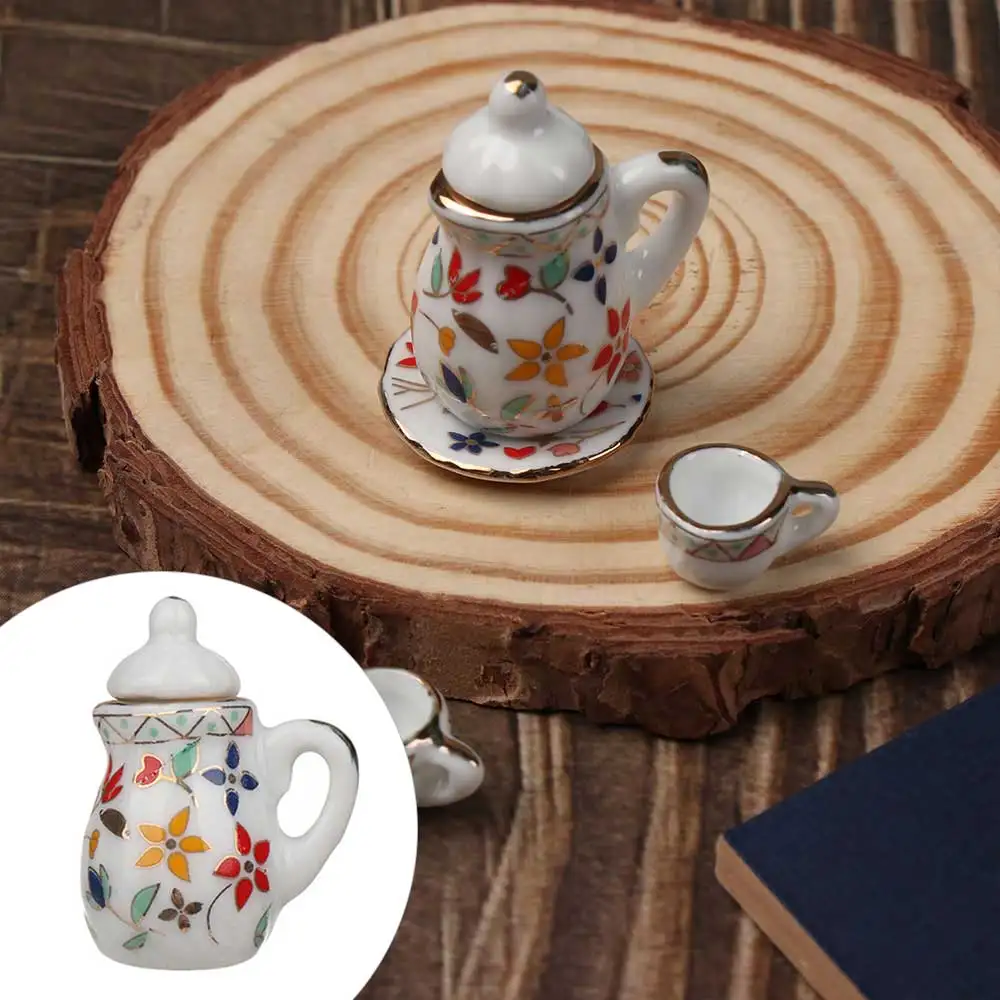 

15 Pieces Miniature Home Decoration Flower Pattern Kitchen Miniature Dollhouse Accessories Mini Tea Set