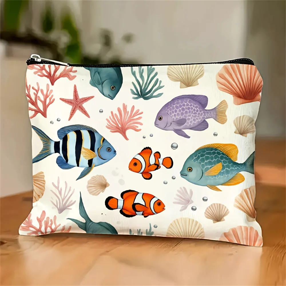 

A Marine Life Printed Makeup Bag- Multifunctional Zipper Pouch, Jewelry Storage Bag, Perfect Travel Zipper Small Storage Bag.