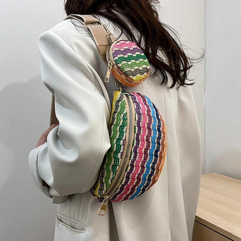 New Trendy Fashionable Mother Child Chest Bag Personalized Stripe Ethnic Style Crossbody Bag High end Simple Versatile Waist Bag