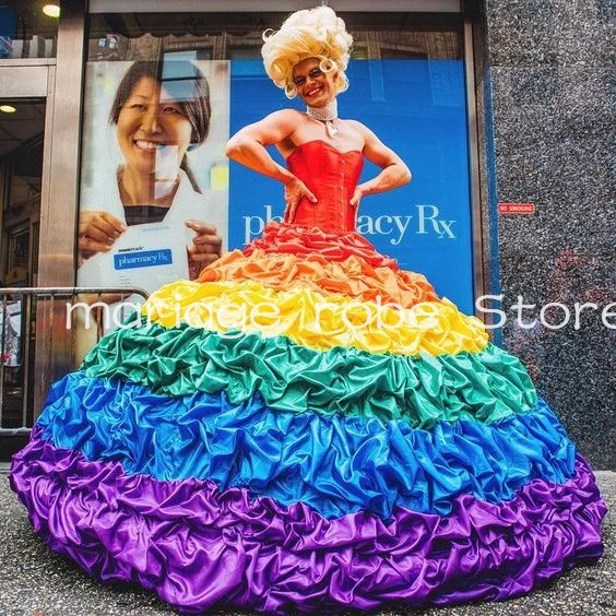 Rainbow Mexicon Culture Prom Formal Dresses Ruched Ruffles Sweetheart Corset Bustle Death Day Event Evening Gown Outfit