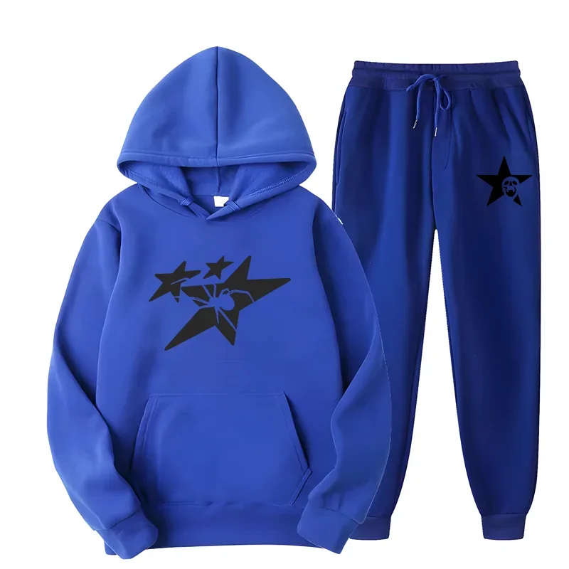 Spider Star Pattern Hoodie Sets Men Women 2024 Spring Autumn New Design High Street Hip Hop Style Oversized Hooded+Pants Sets