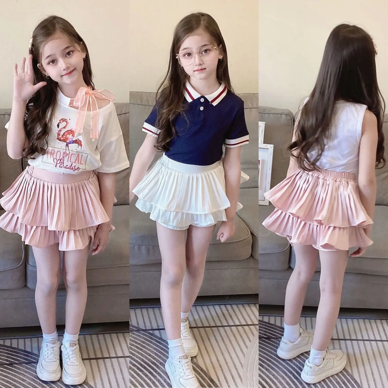 New Girls Short Skirt Summer Casual Solid Color Cotton Dress For Girl Sweet Cake Dress Cute Ruffled Skirts Soft Kids Clothes