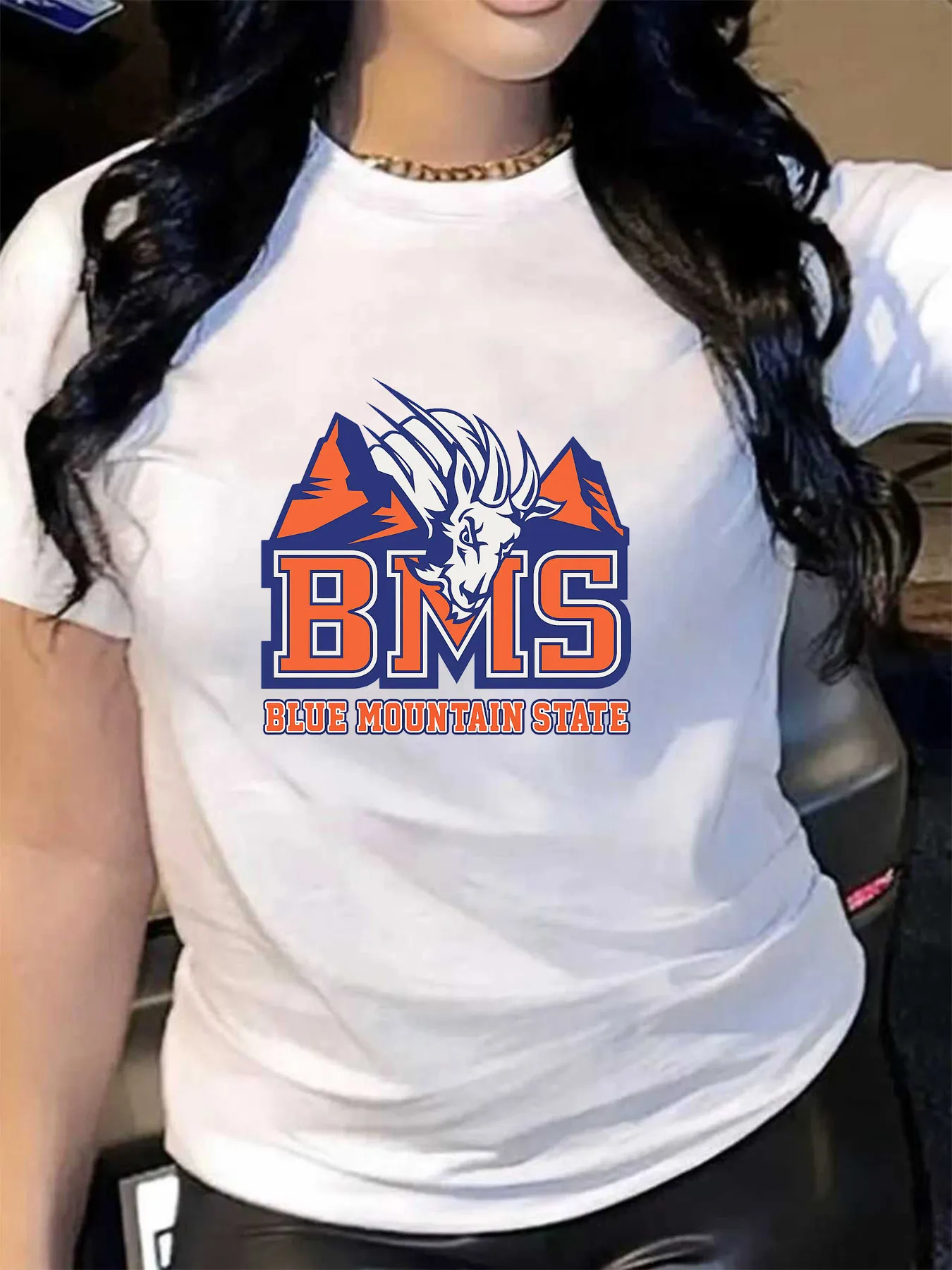 

【1021581】Cartoon pattern Crew Neck Women's T-Shirt Short Sleeve Fashion Printed Half Sleeve Top Stretch T-Shirt