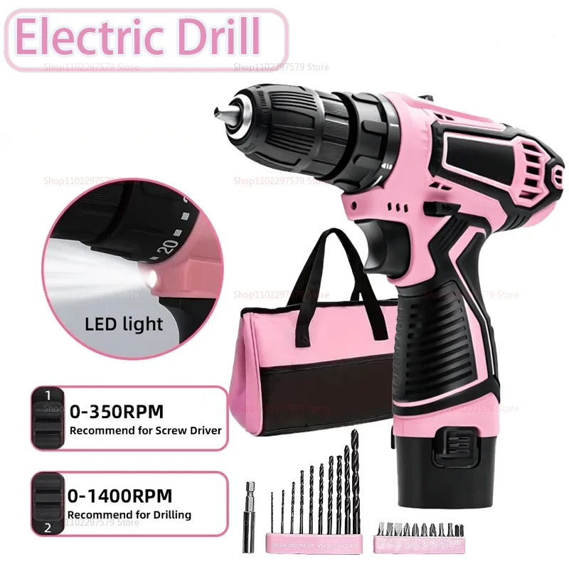 Electric Drill 12V Cordless Drill Electric Screwdriver Mini Wireless Power Driver Lithium-Ion Battery Pink electric drill