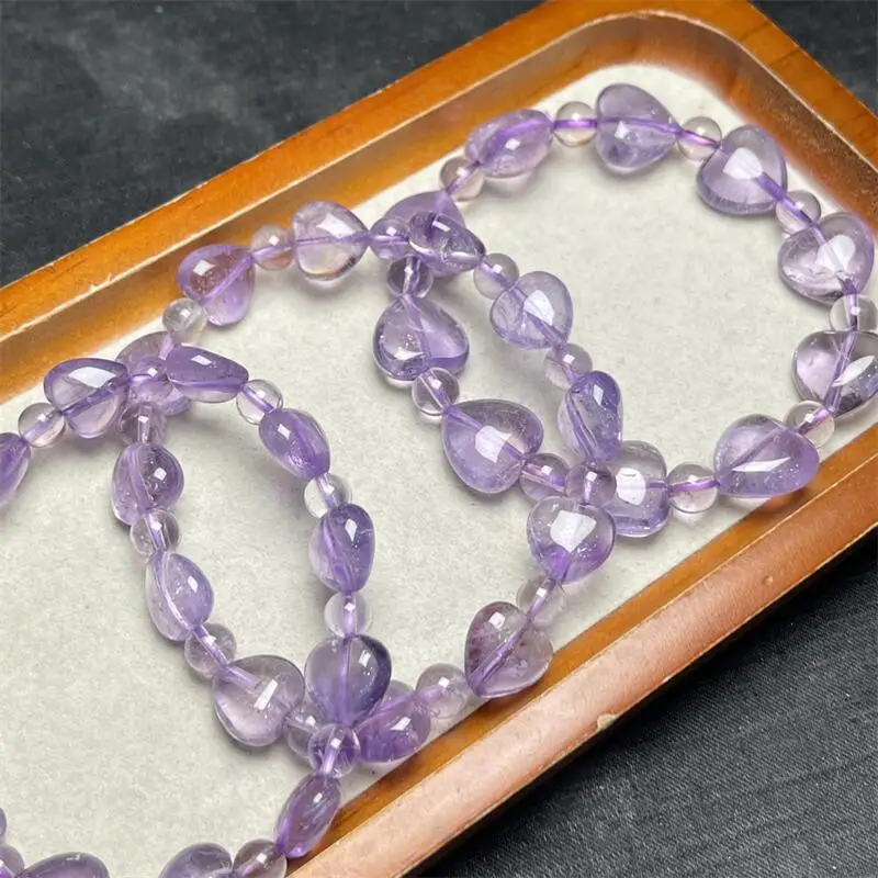 Natural Lavender Amethyst Heart Bracelet Couple Energy Yoga Bracelet Men Women Healing Fengshui Jewelry Gift 1pcs 11-14MM