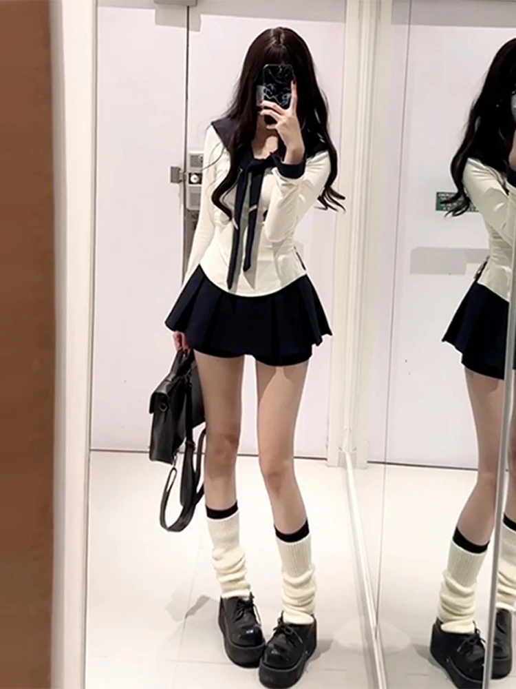 

Slim Fit Long Sve T-irt Women's Early Autumn New Design Naval Collar Inner Wear Top Cute Sle Japanese Sweetn