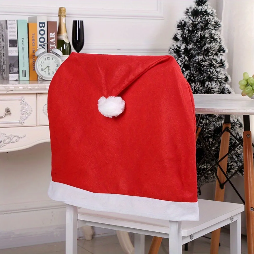 8 Pcs Christmas Chair Covers 50x60CM Santa Claus Hat Slipcover Xmas Chair Back Cover for Christmas Dinning Room Outdoor Decoration