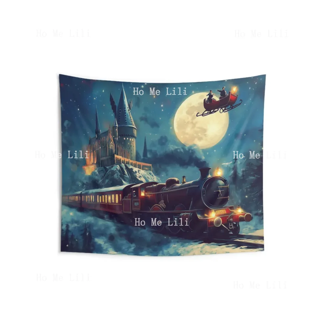 Magical Wizarding School Wall Tapestry Enchanted Castle Train Santa Sleigh Decor For Bedrooms Wizard Santa Sleigh Christmas