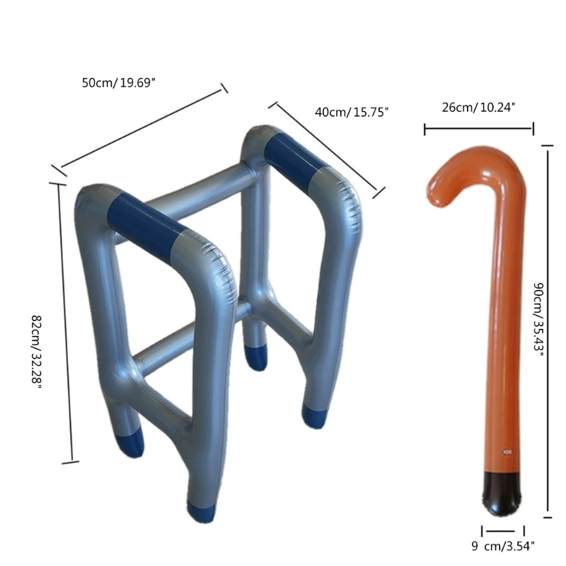 Opblaasbare rollator met wandelstok voor rollenspelfeest kind schoolspeelkostuum aankleden opblaasbare loophulppomp D5QF