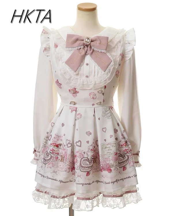 Mine Liz Dress 2025 Spring New Mine Mass Production Cute Sweet Print Navy Collar Long Sleeve Dress Shorts Women 2-piece Set
