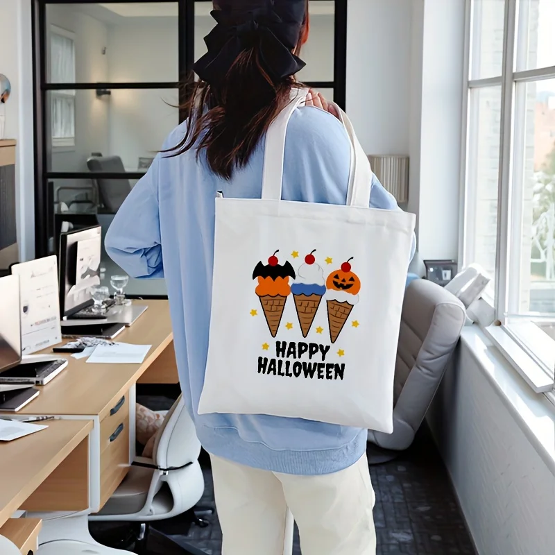 1pc Women'S Shoulder Handbag Tote Bag with Ice Cream Pumpkin Print And Text, Cute Style, Fashionable Versatile Practical Handbag