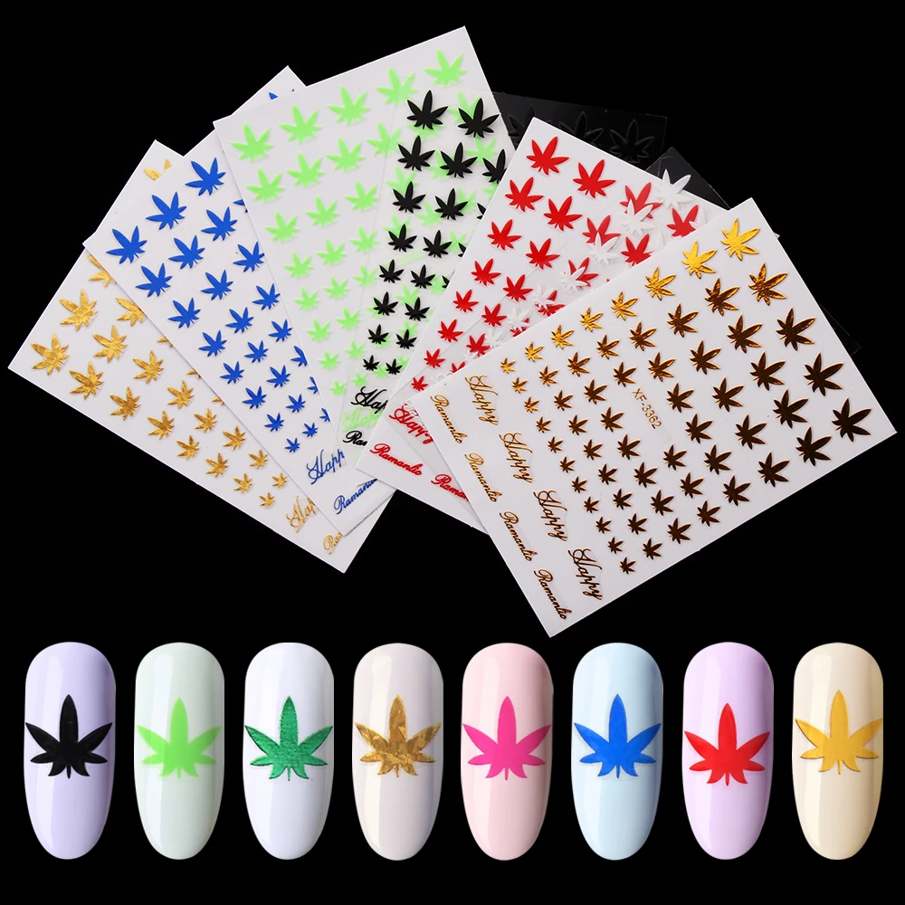 

3D Leaves Series Holographic Nail Stickers Mixed Pattern Marijuana Leaf Nail Decals Self-Adhesive DIY Tips Manicure Decorations