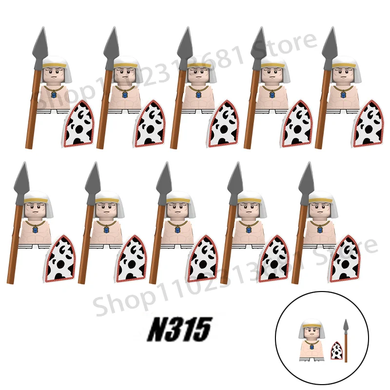 Medieval Egyptian Nubian Tribe Soldiers Figures Building Blocks Sets Warrior Weapon Sword Military Accessories Bricks Kids Toys