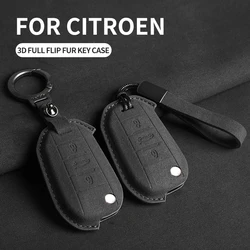 Custodia per chiave pieghevole per auto in pelle scamosciata per Peugeot 208 308 T9 508 2008 per Citroen C4 per Opel Corsa Crossland X Protector Fob