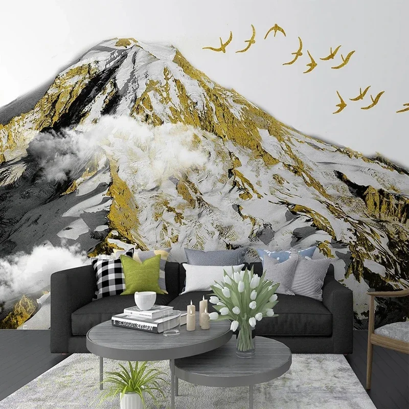 

Nordic Abstract Golden Snow Moutains Photo Wallpaper 3D Relief Non-woven Mural Canvas Wall Paper for Bedroom Art Home Decor