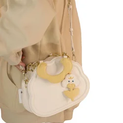 Cute Female Crossbody Bag Cream Cloud PU Shoulder Bag Solid Color Handbag Commute Bag for Women Girls Spring Summer