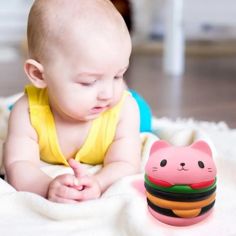 Toy Cat Head Hamburger Soft Safe Stress Relieve Toy Anticompression Ball Squeeze Stress Relief Toy Fun Gift