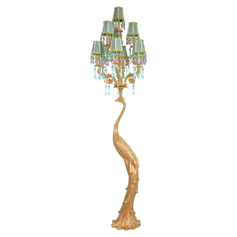 New Chinese pastoral all-copper table lamp, European luxury home creative peacock living room decoration bedroom bedside