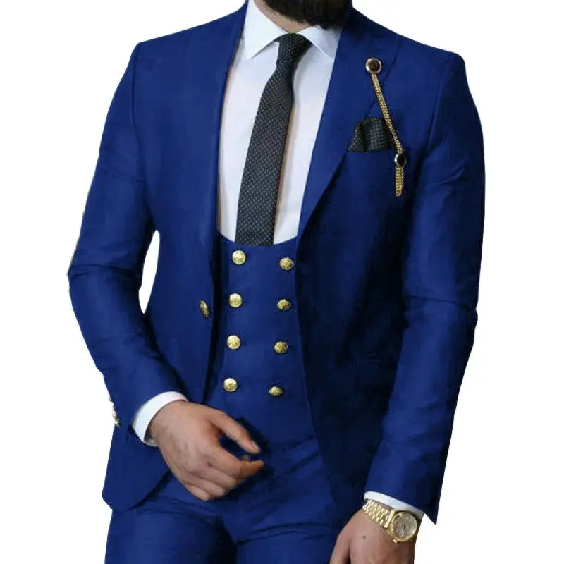 Traje de negocios italiano para hombre, traje ajustado de 3 piezas, color azul real, esmoquin para novio, graduación, boda, 2023