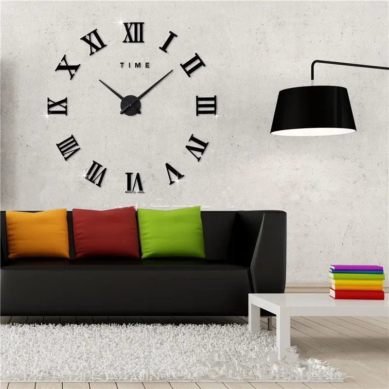 3D Wall Clock Modern Big Size Self Adhesive Needle DIY Acrylic Mirror Stickers Clock for Living Room Home Decoration