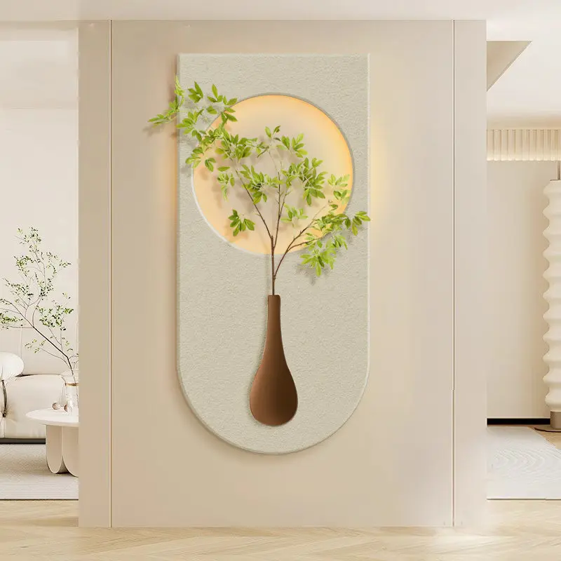 Green plant entrance decoration painting, three-dimensional sandstone corridor painting, texture and luminous light painting