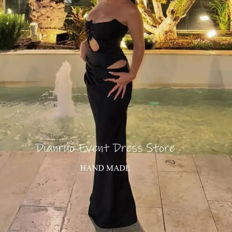 

Dianruo Bodycon Fit Black Evening Dresses Cut Out Strapless Robe De Soirée Femme Elegant Long Length Robe De Soirée Customized