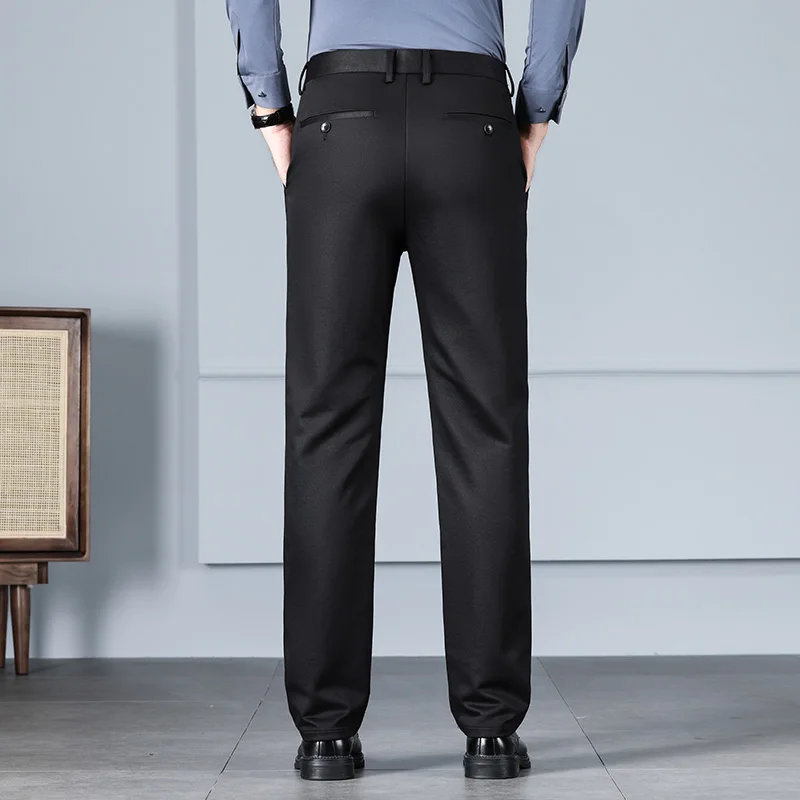 Cotton Elastic Suit Pants Men's High-End Quality Formal Wear Office Business Loose Straight High Waist Slim Casual Pants