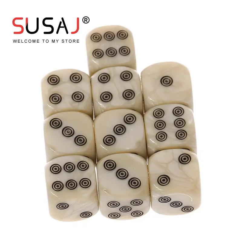 10pcs Round Corners 6-sided D6 Dice Set 16mm Acrylic Ivory Dice For Board Game Entertainment Party Cubes Mahjong Accessories