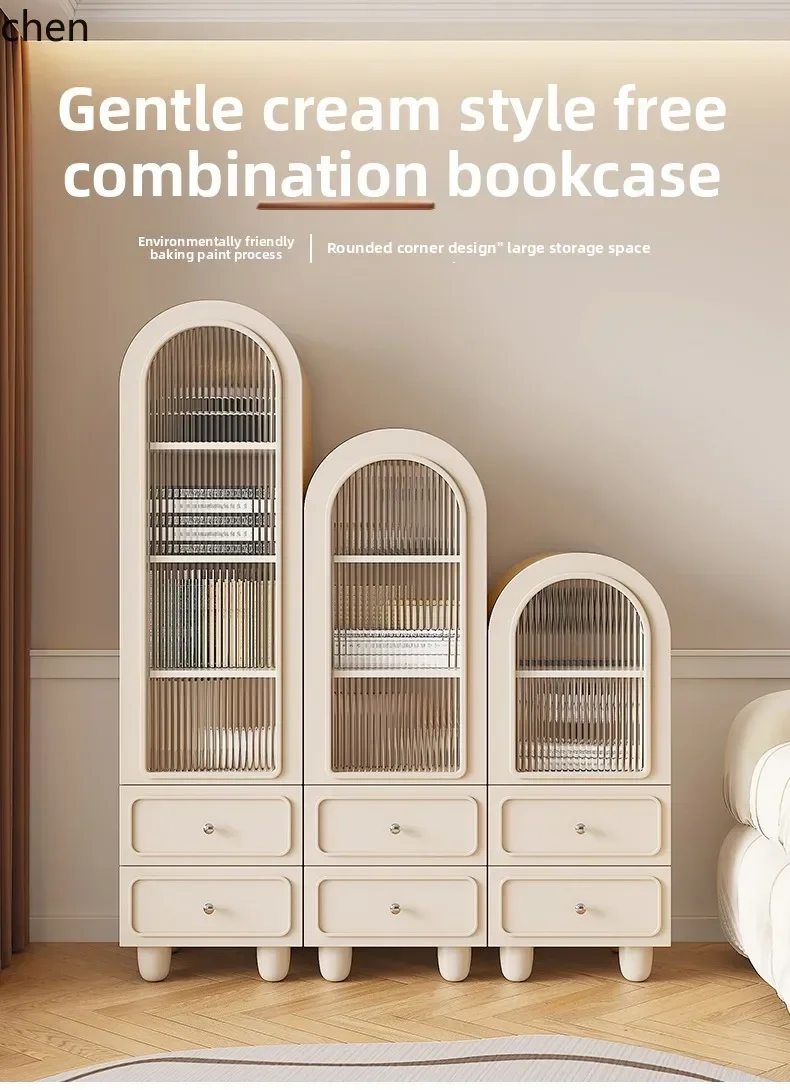 b194 arched bookcase with glass door against the wall Free combination Living room dust display cabinet Locker