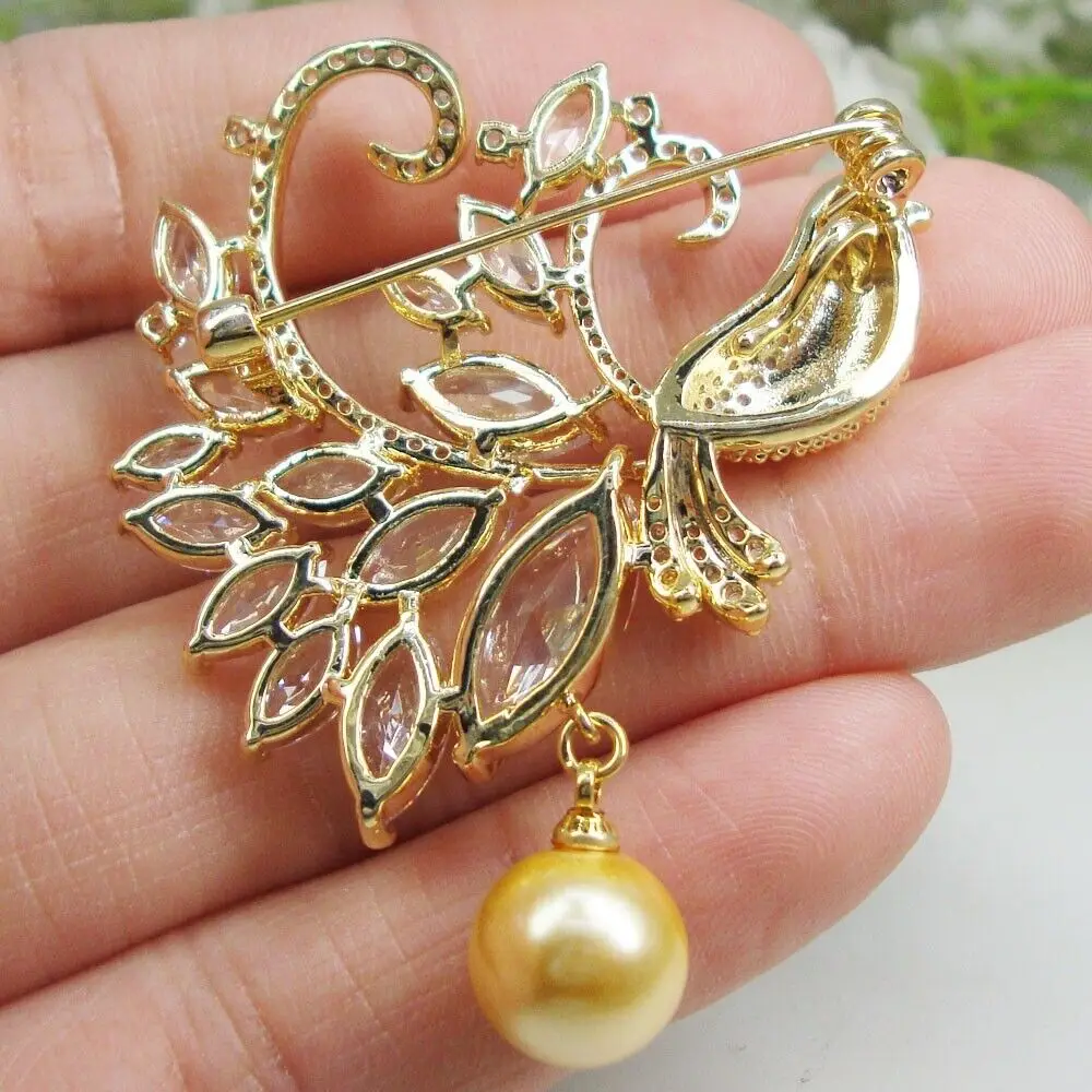 الأزياء والمجوهرات طويلة الذيل الطيور اللؤلؤ المرأة بروش دبوس قلادة حجر الراين كريستال