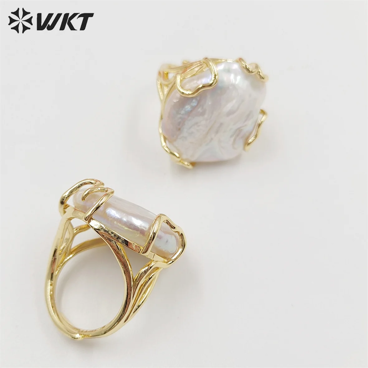 

WT-MPR037 Gorgeous styles fashion 18k Real gold plated Double stone Pearl Ring Adjustable Lady cocktail Gift Rings