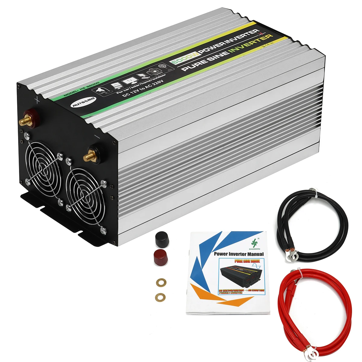 2500W Pure Sine Inverter DC 12V to AC 220V Power Inverter, 2 USB Ports, LED Display