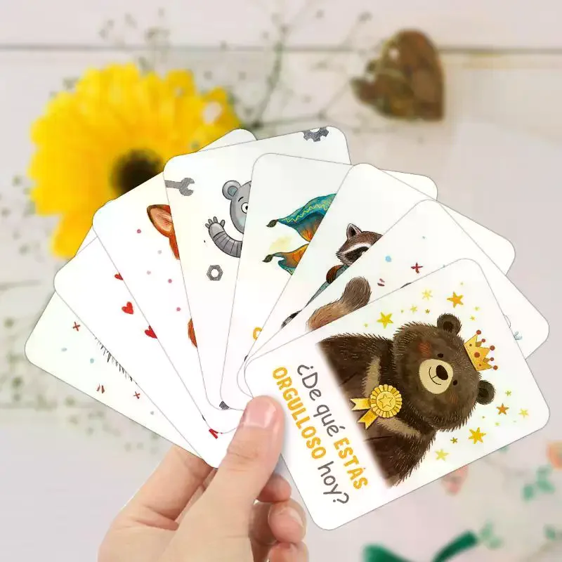 24Pcs/Set Interactive Questioning Cards Self-Reflection Emotional Intelligence Building Cards Spanish Language Learning Card