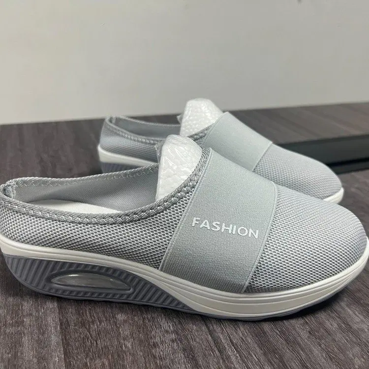 Damen-Schuhe: Bequeme Slip-On Orthopädische Diabetiker-Plateau-Pantoletten, Leichte Mesh-Slipper mit Keilabsatz, Damen-Sneaker – Detail 10