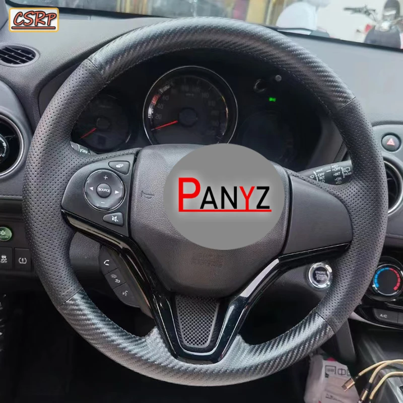 Hand Stitched Car Steering Wheel Cover for Honda City Jazz 2014-2019 HRV HR-V 2016-2020 Vezel 2015-2017 carbon fider accessory