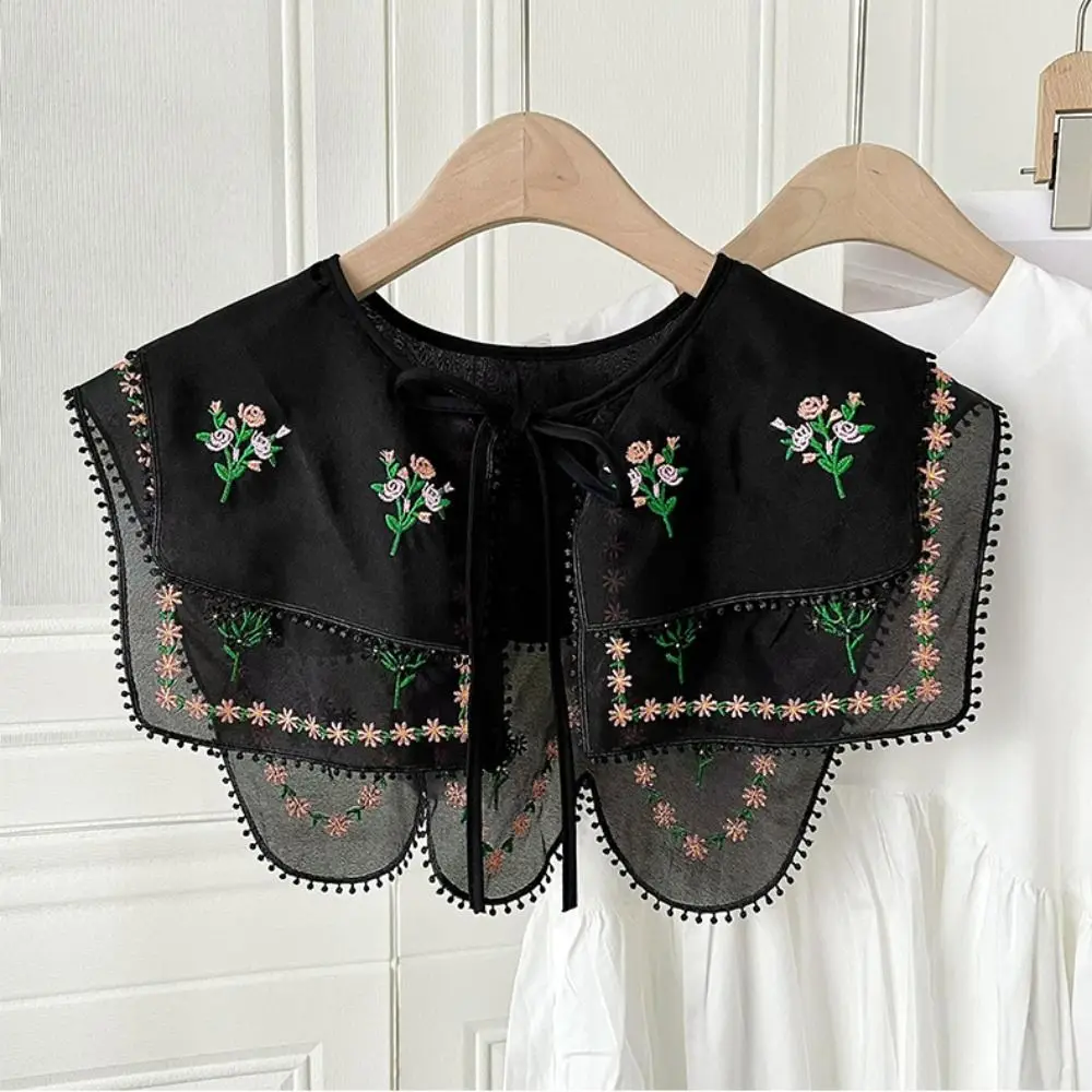 Cape Embroidered Floral Fake Collar Countryside Style Double-layer Lace Blouse False Collars Blouse Shoulders Decoration Cloak