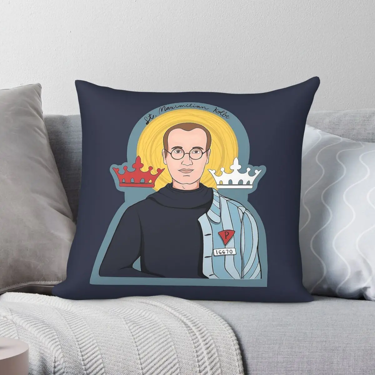 Saint Maximilian Kolbe Square Pillowcase Polyester Linen Velvet Pattern Zip Decorative Throw Pillow Case Bed Cushion Cover