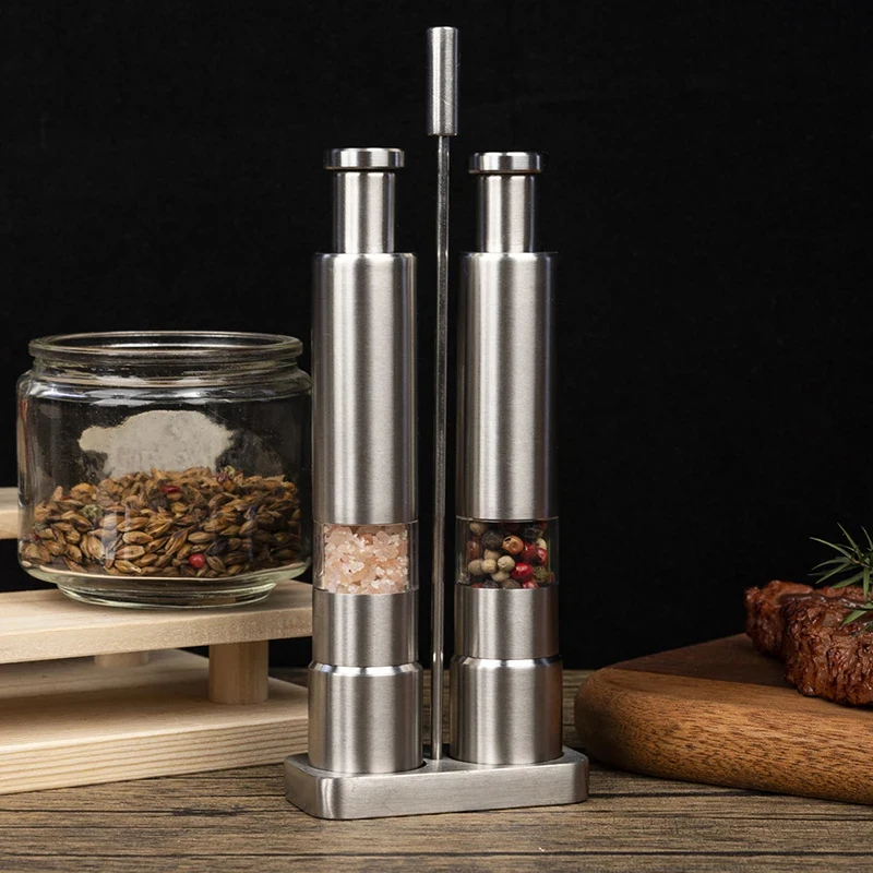 Pepper Grinder Sets Manual Press Type Stainless Steel Home Sea Salt Black Pepper Mill Finger Grinding Spice Crude Salt Grinder