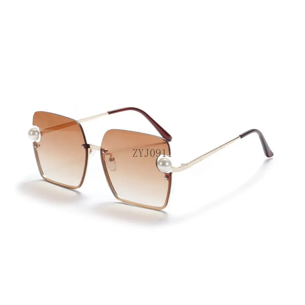 *Pearl Women Sunglasses Matel Semi Rimless Frame Super Luxury brand designer Glasses Fashion Ladies Shades