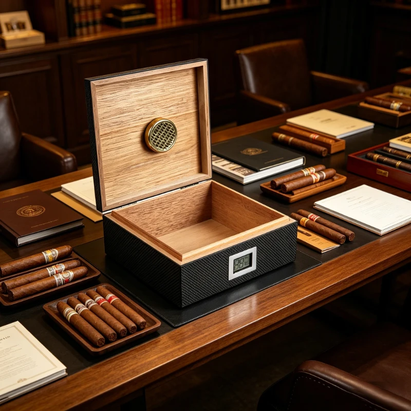 Cigar Humidor Holds 55 Cigars with Humidifie Hygrometer Perfect Match for Cigars Desktop Cigar Storage Box for Collection Gift - view 3