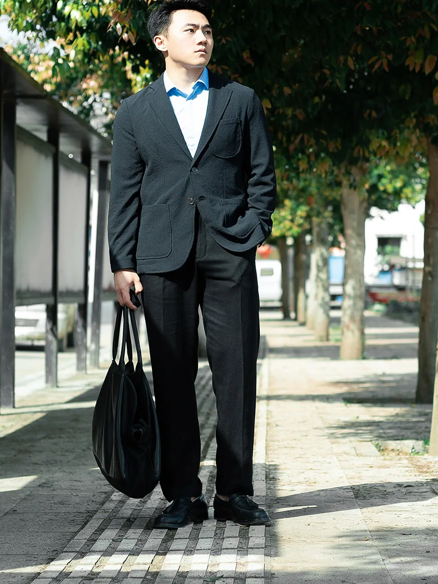 Lente en zomer zwart linnen Parijs knop casual broek heren Slanke micro-taper enkele plooi veelzijdig kan groot worden aangepast