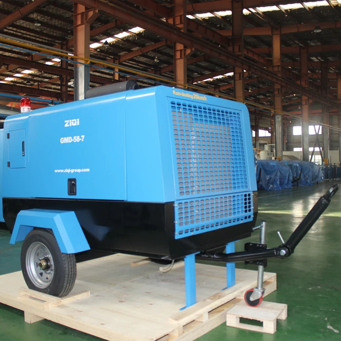 Customized Manufacture China Supply 58KW 8bar Mobile diesel Drive Two Wheels Screw air Compressor Machine for Drilling Rig
