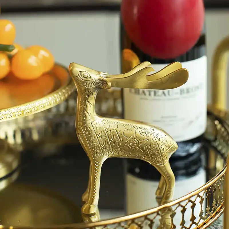 Nordic style metal elk statue ornaments,retro carved copper deer bottle opener ornament,home living room dining table decoration