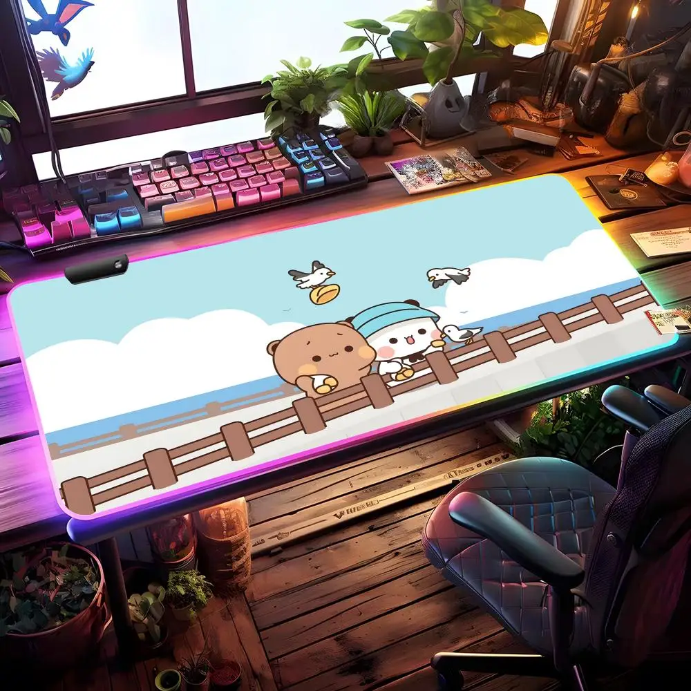 Cute Bubu Dudu Mouse Pad RGB Gaming Mouse Pad Desk Mat HD Gamer Large LED Light XXL MousePads