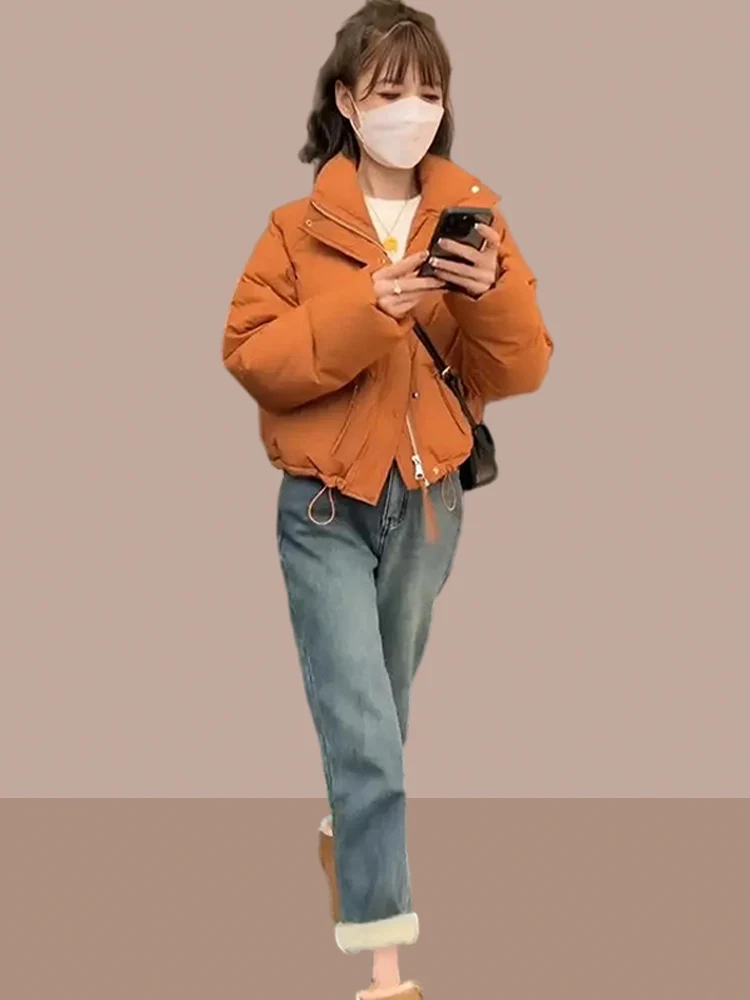 

Women's ort Cotton Jaet Winter Warmth Bread Sle Outerwear Casual Faion Korean Version Thiened Long Sve Zipper