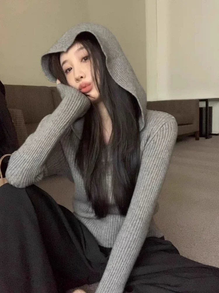 Novo sólido casual camisola com capuz roupas de inverno feminino coreano todos os jogos jumper pull femme fino ajuste ​ pulôveres de malha da moda