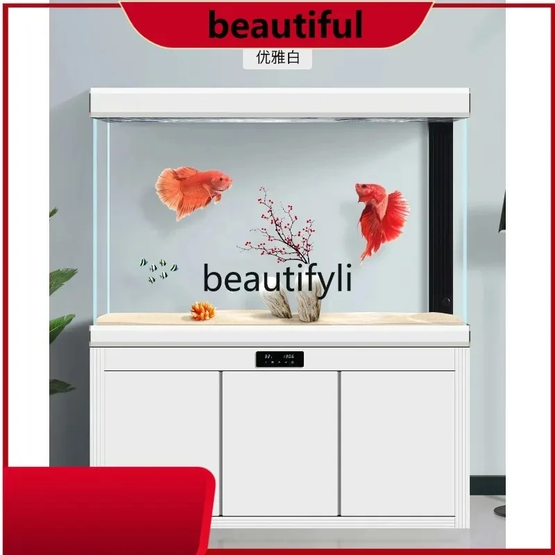 Large bottom filter ultra-white fish tank aquarium living room ecological household  H