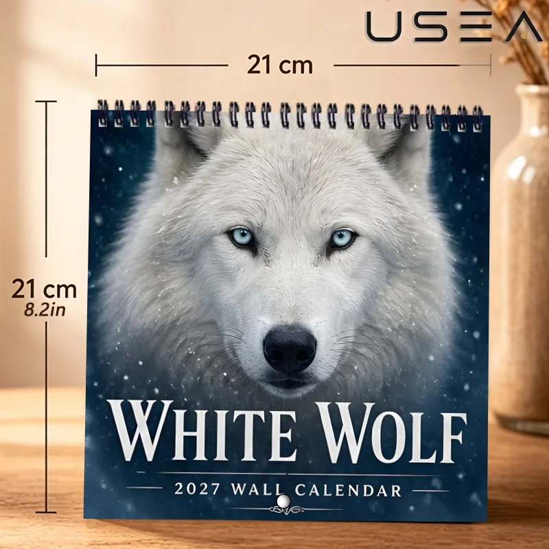 2027 Snowy White Wolf Wall Calendar, 12 Month Planner, Habit Tracker & Yearly Organizer, Ideal Christmas New Year Gift