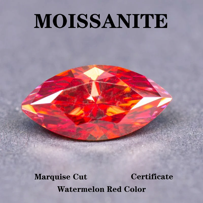 Moissanite Stone Marquise Cut Watermelon Red Color Charms Gemstone DIY Ring Necklace Earrings Main Materials with Certificate