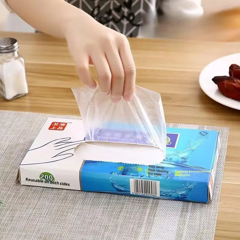 【Peace】100/200pcs Latex Free Gloves PE Disposable Gloves Transparent Non-Slip Acid Safety Food Grade Household Cleaning Gloves